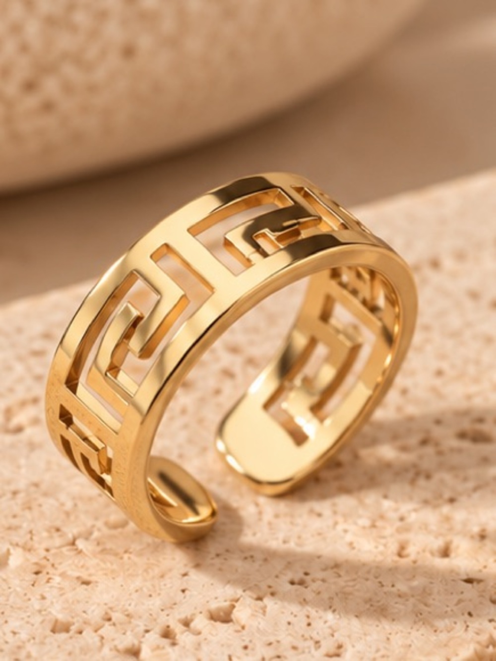 Gold Greek Key Adjustable Ring Designer Inspired